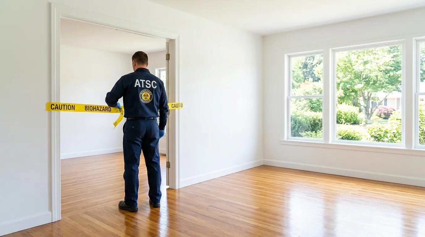Certified biohazard cleanup crew performing Decomposition Cleanup in Tichigan